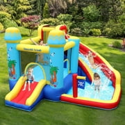 Arlopu Kids Inflatable Bounce House Water Slide with Blower, Children Outdoor Play Water Park with Splash Pool, Climbing Wall \u0026 Bouncing Area for Little Girls Boys 3-8 Years